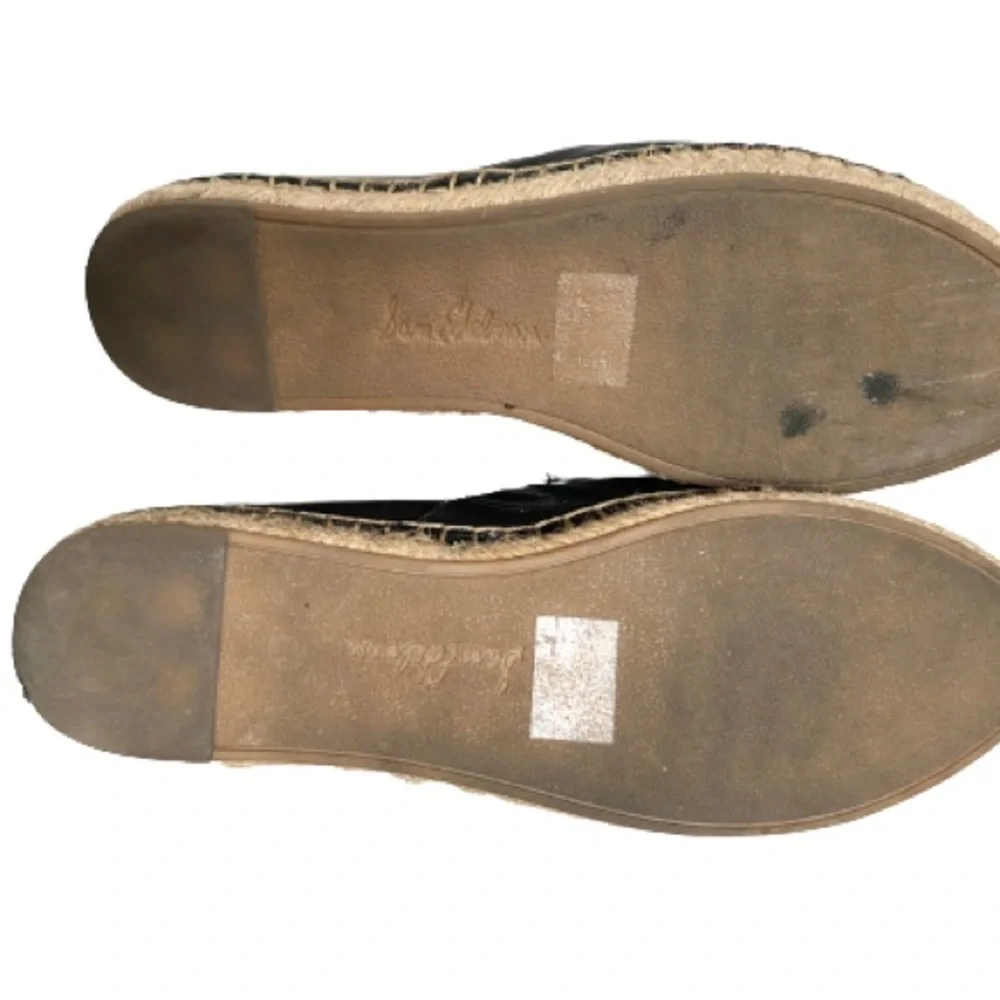Sam Edelman Espadrilles Womens 8 Black Leather Jute Trim Slip On‎ Flats Shoes